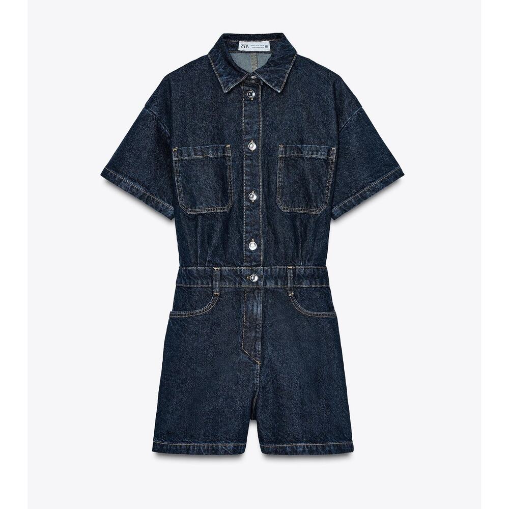 Zara Denim Romper Playsuit Belted Short Sleeve Utility Jumpsuit NWT M - Picture 15 of 16